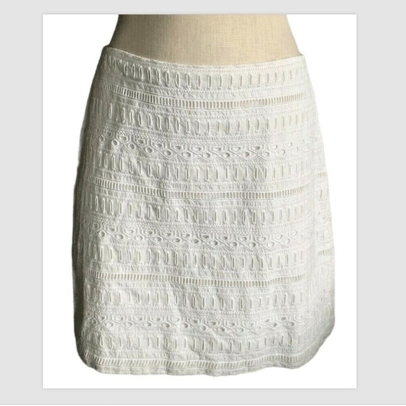 Gap Womens Sz 6 White Lined Eyelet Skirt Back Zipper #225F - Picture 1 of 6